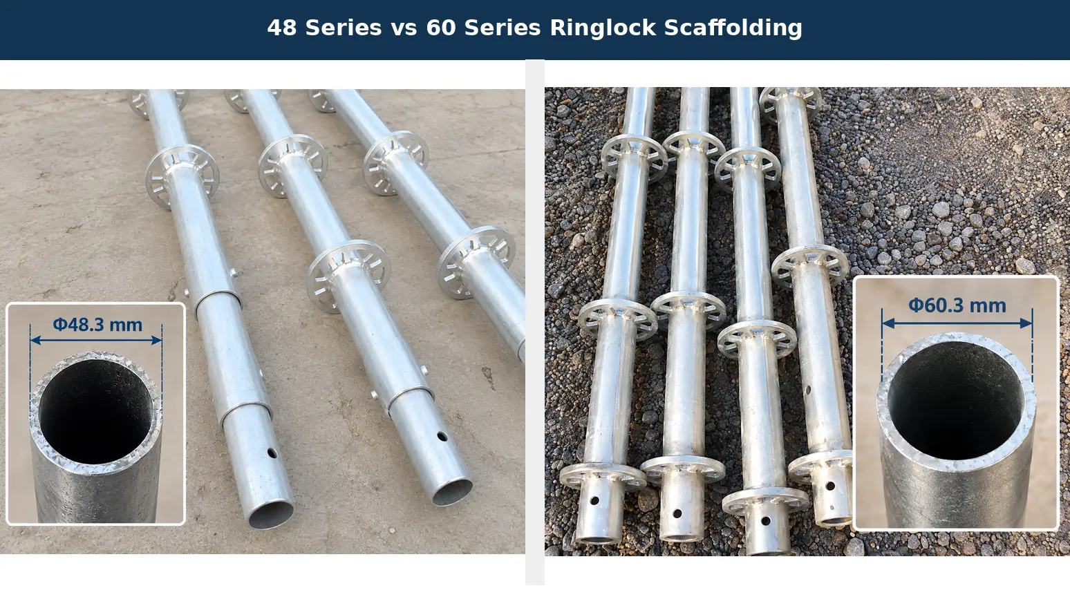 48 Series and 60 Series Ringlock scaffolding Standard diameter comparison
