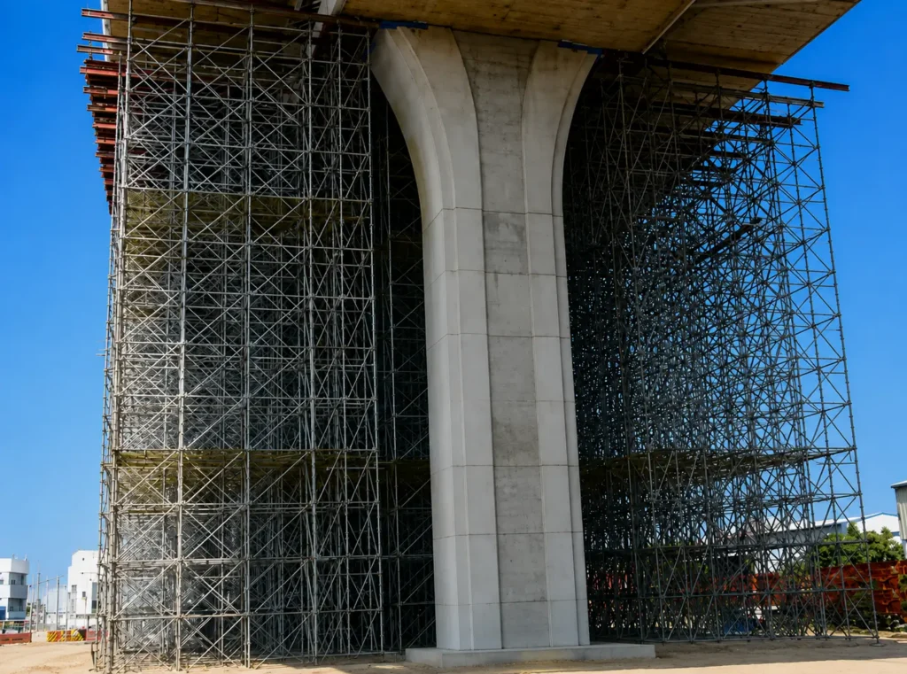 Ringlock scaffolding support system erected for bridge construction