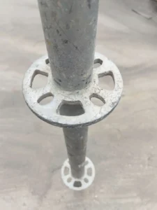 Ringlock scaffolding rosette connection close-up for system identification