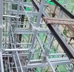 Ringlock scaffolding support detail on a building construction site